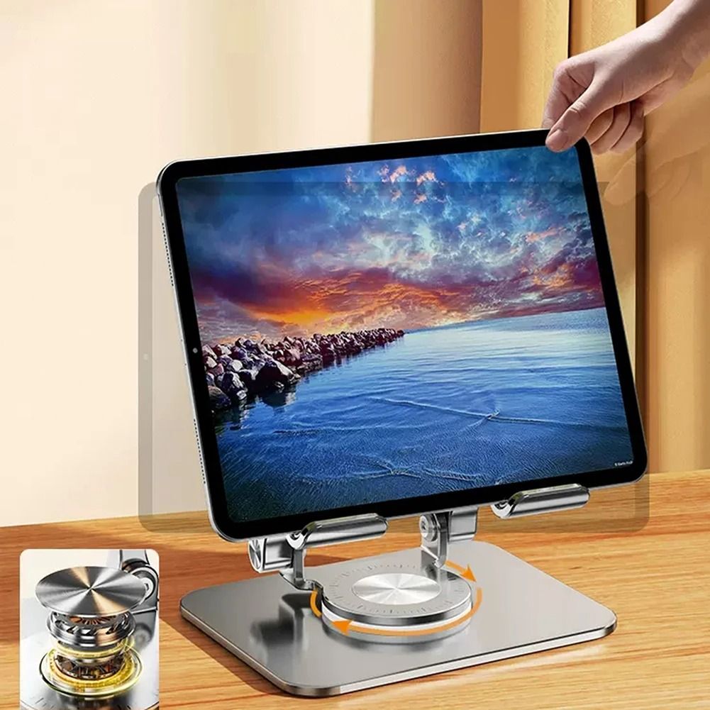 Foldable 360 Rotating Mobile Phone & Tablet Stand – Adjustable Height, Anti-Slip, and Hollow Design for 4.7–12 Inch Dev
