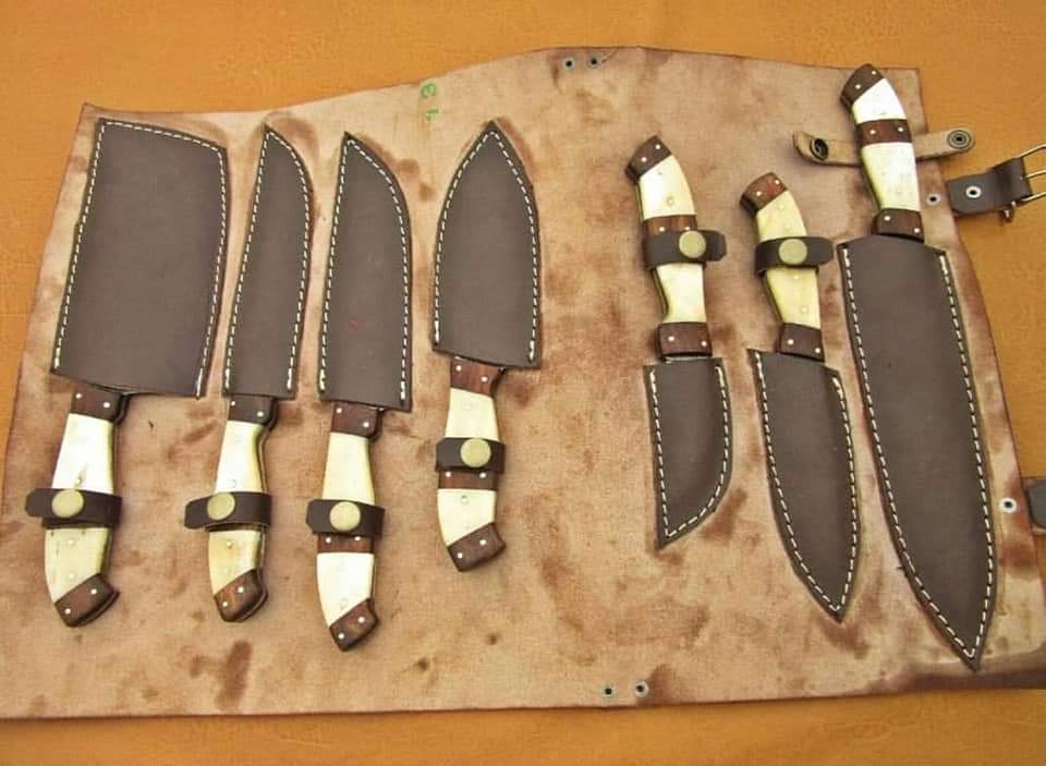 Damascus Chef Set Of 7 Pieces ,Custom Handmade Chef Set , Handmade Damascus Chef Set ,Personalized Gift For Mother ,