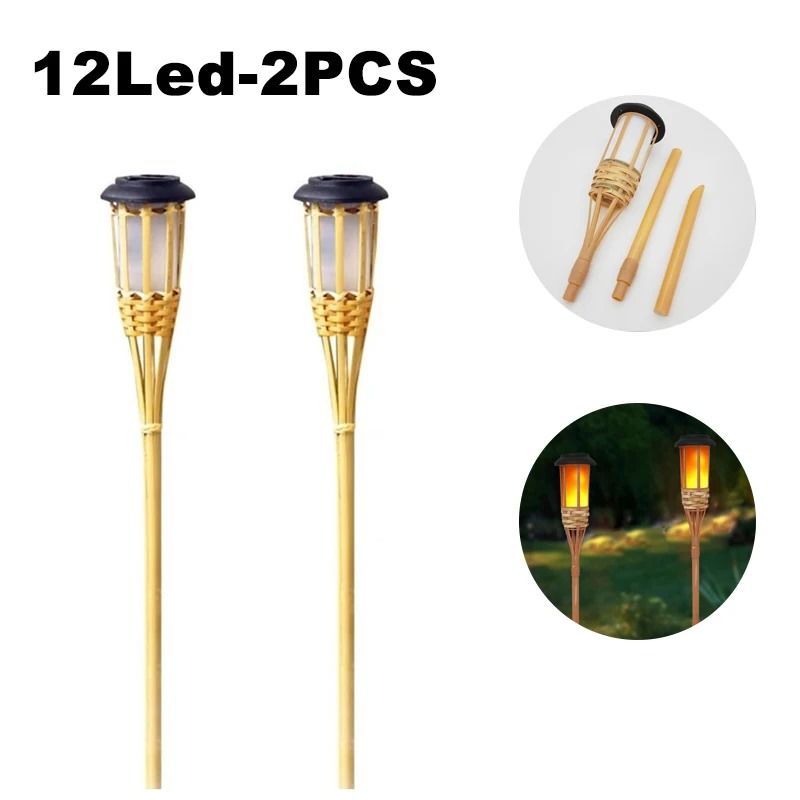 Solar LED Flame Effect Bamboo Garden Light