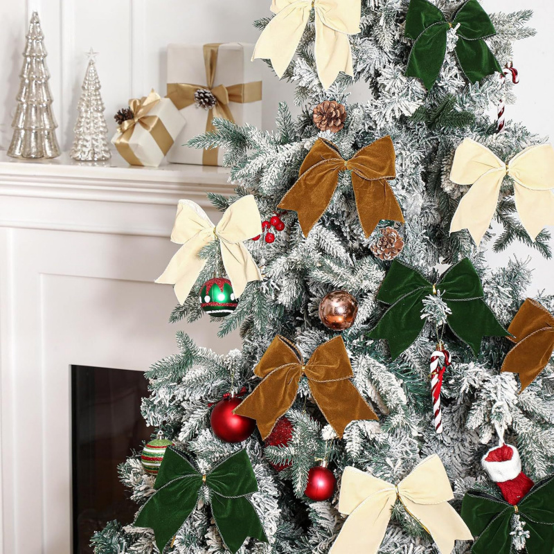 DIY Red Fabric Christmas Tree Bows, Christmas Bow Decoration, Wreath Decoration Bow Hanging, Festive Ornament Set