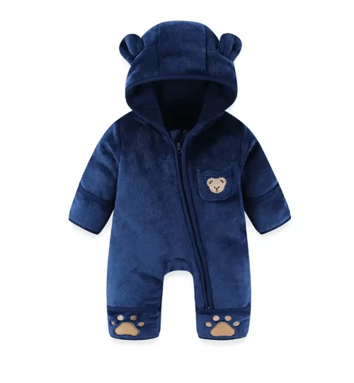 Bear Ear Hooded Baby Winter Romper – Fleece Warm Onesie for Newborns