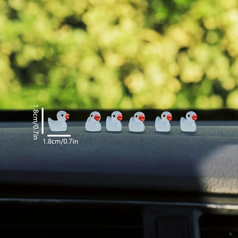 Glow-in-the-Dark Mini Duck Car Dashboard Ornaments (5-Piece Cute Car Decor Set)