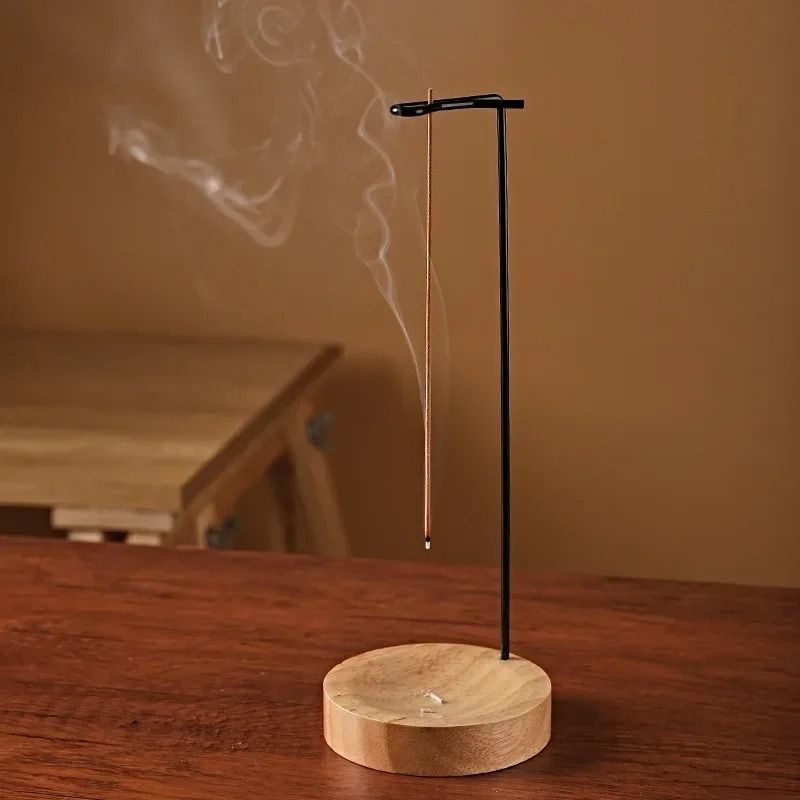 Wooden Incense Burner Upside Down Stick Holder with Tray for Home and Yoga