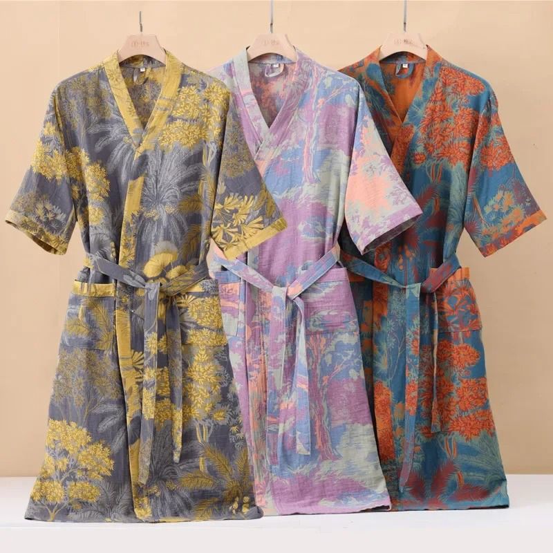 Cotton Printed Kimono Bathrobe Quick Dry Summer Home Wear
