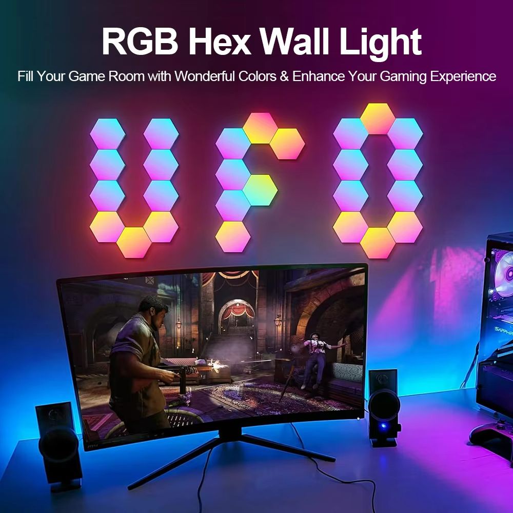 RGB Hexagon Smart Wall Lamp with Music Sync and Color Changing Effects