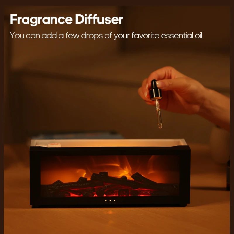 Creative Fireplace-Style Air Humidifier and Aroma Diffuser With LED Light and Remote Control