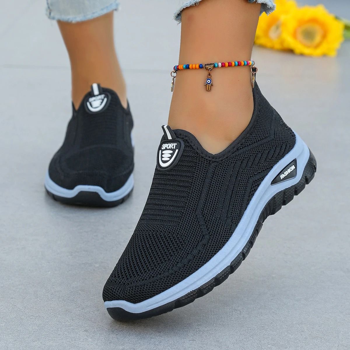 Womens Breathable Slip-On Sneakers Lightweight Woven Comfort Shoes