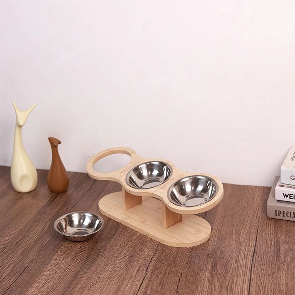 Adjustable Wooden Pet Bowl Stand Set