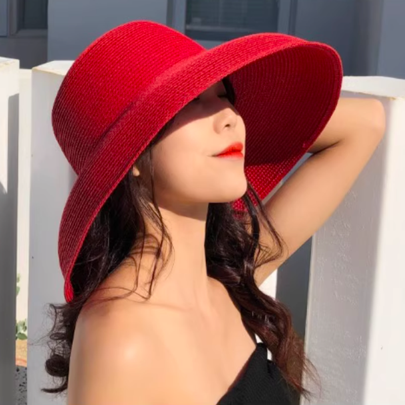 Vintage Wide Brim Straw Sun Hat for Women Beach Holiday Hepburn Style