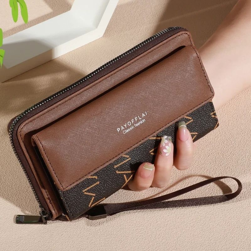 Mens Classic Faux Leather Wallet with Double Layers and Zippered Card Holder