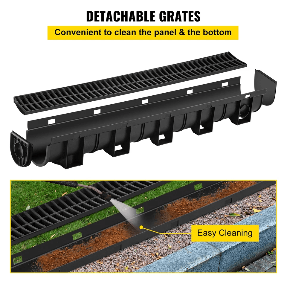 Driveway Channel Drain Kit, Plastic Grate Trench Drainage System
