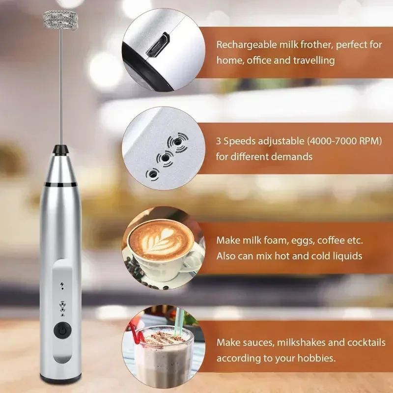 USB Rechargeable Handheld Milk Frother Wand – Electric Coffee & Matcha Foamer Whisk Mixer