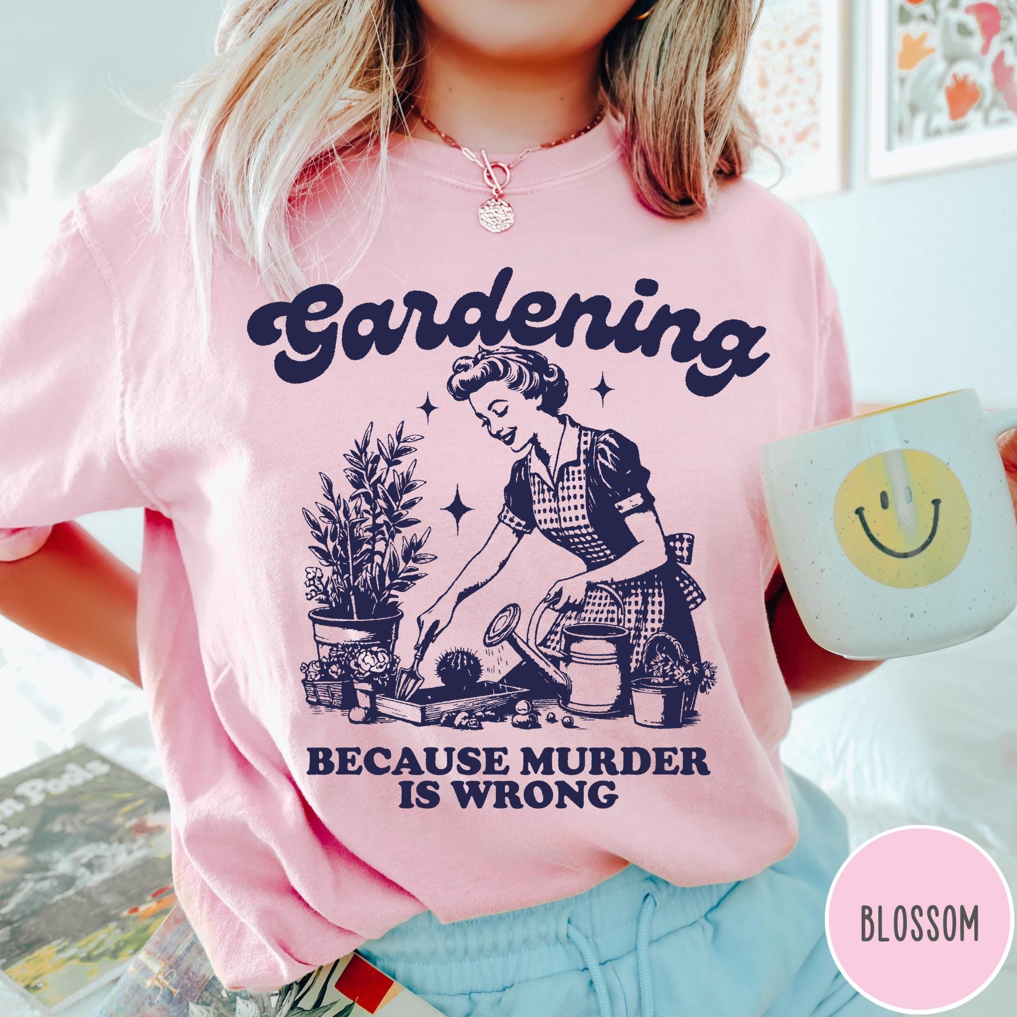 Peaceful hobby questionable motivation This funny gardening shirt mixes calm nature vibes with sharp humor, Funny Women