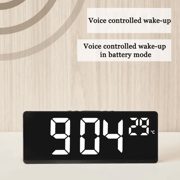 Voice Control LED Digital Alarm Clock – Temperature Display Desk Clock with Night Mode