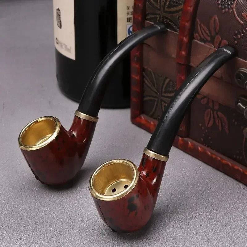 ClassicCraft Imitation Wood Resin Smoking Pipe with Copper Bowl