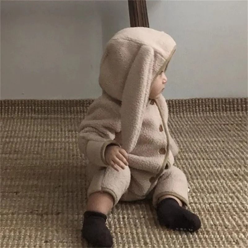 Rabbit Ears Velvet-Lined Warm Cardigan Romper