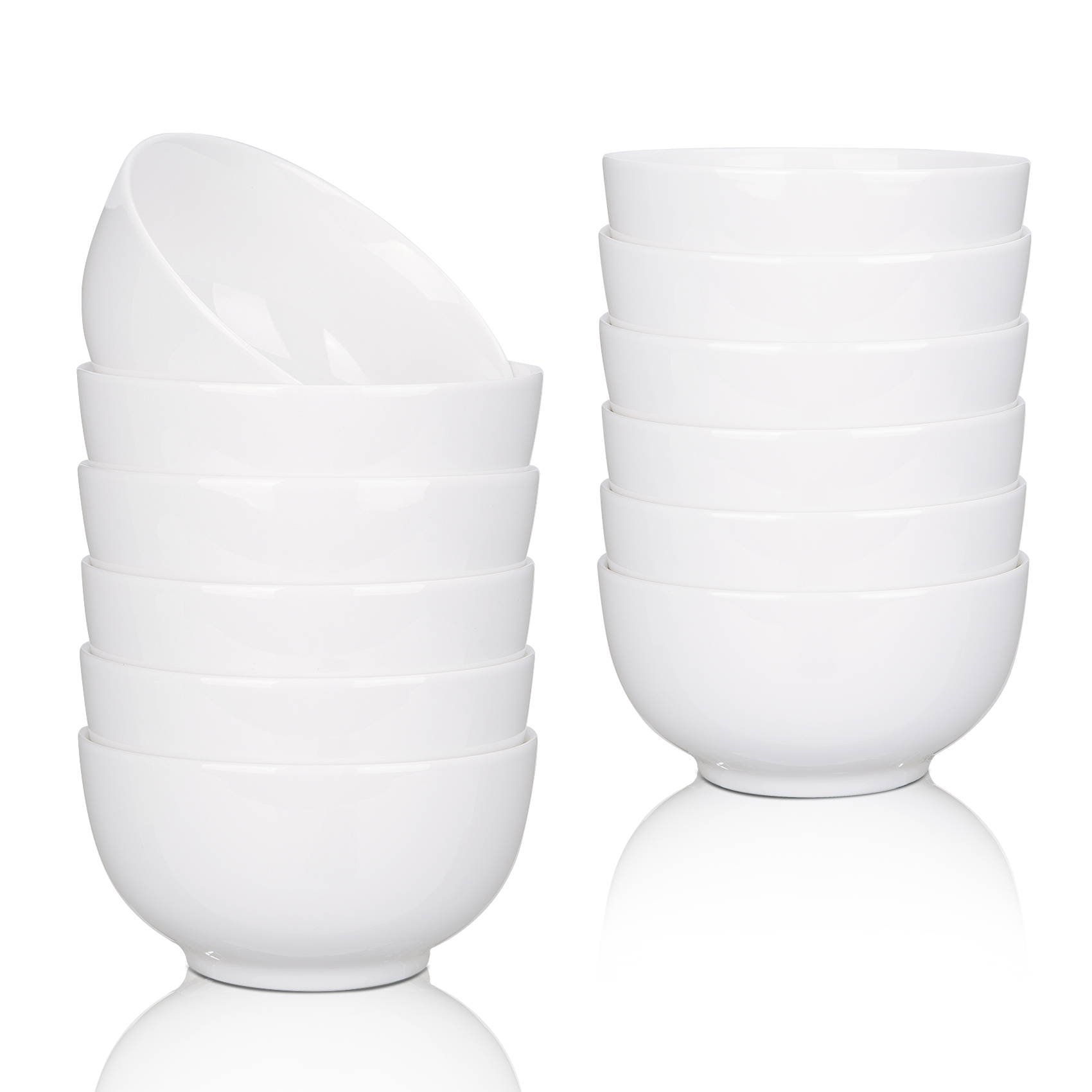 Porcelain Bowls Set, Pack Premium White Ceramic Bowls, Microwave Dishwasher Safe for Soup, Cereal, Salad, Pasta