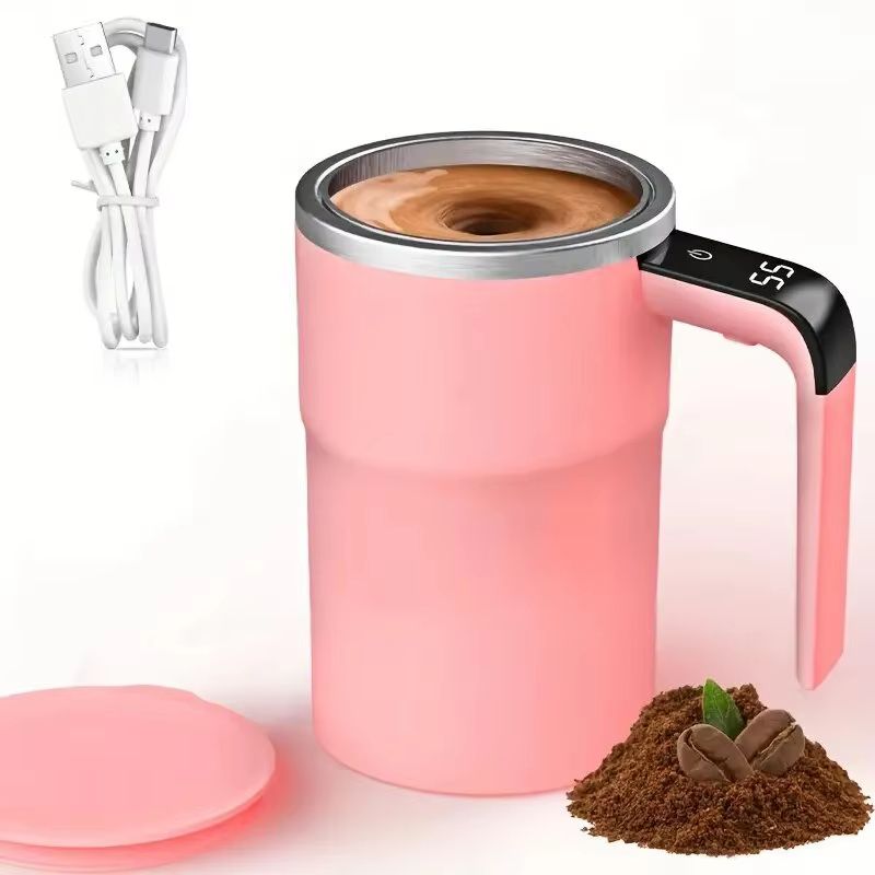 Rechargeable Self Stirring Mug with Digital Temperature Display and Magnetic Mixing