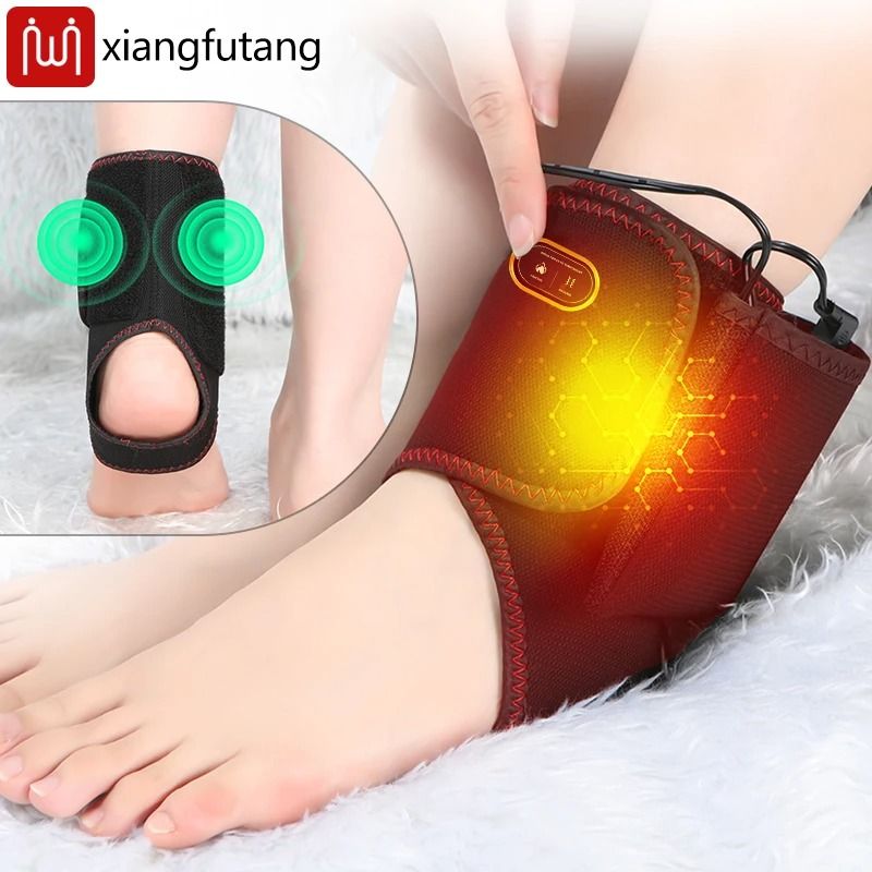 Adjustable Heated Ankle Massager Brace with Vibration Therapy for Pain Relief and Injury Recovery