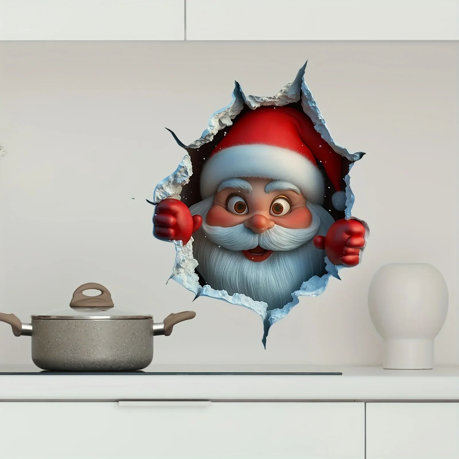 3D Santa Break Through Wall Decal Vinyl Christmas Wall Sticker Removable Holiday Decor