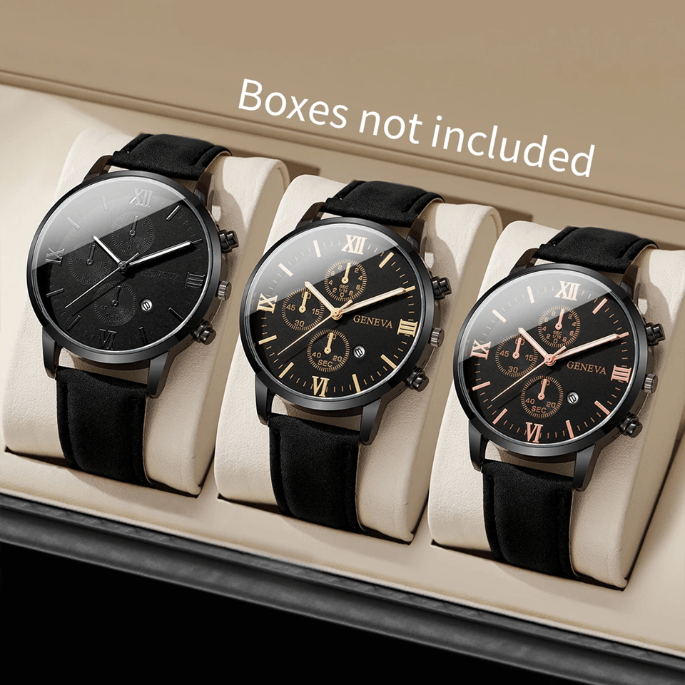 Mens Casual Leather Quartz Watch with Calendar
