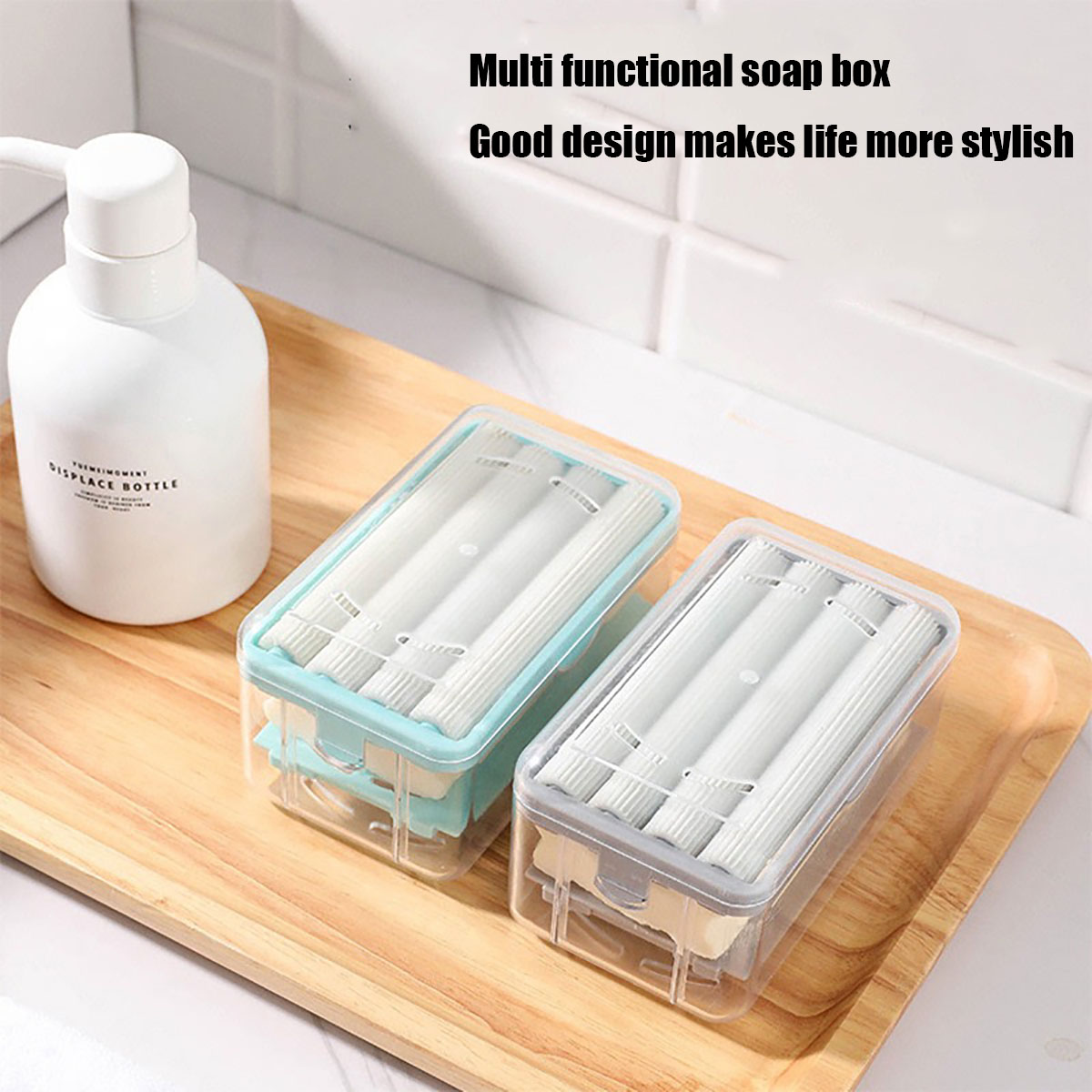 Portable Foaming Box Soap Dish Soap Rack with Brush Lid Hands-Free Laundry Tool Storage Box