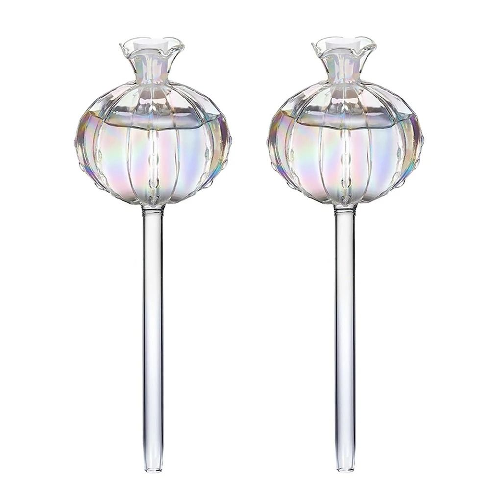 Glass Pomegranate Flower Plant Watering Globes Lazy Self Watering Drippers Set of 2