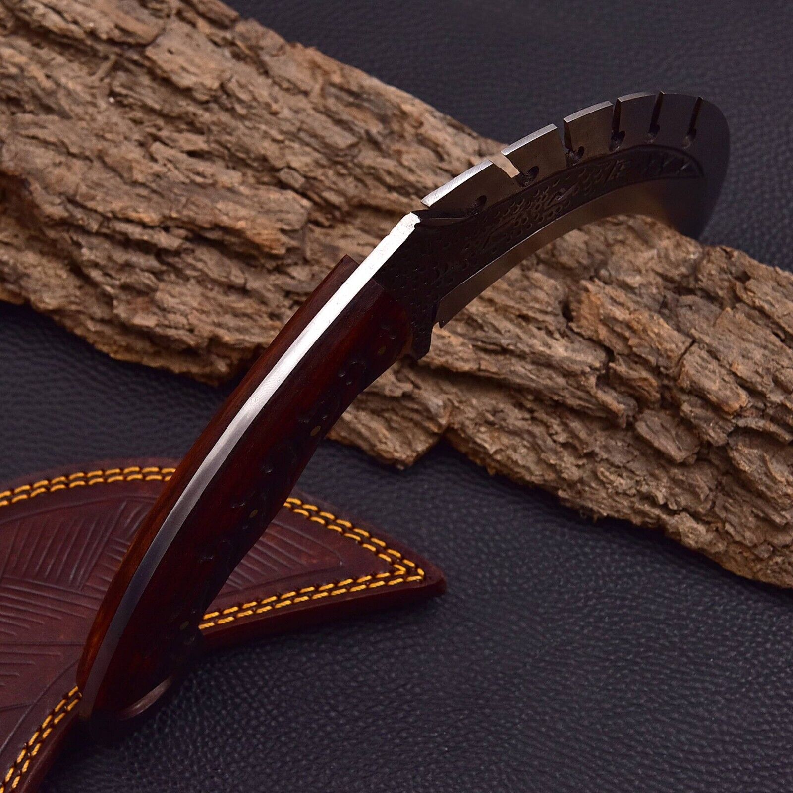 Custom Handmade Carbon Steel Viking Karambit With Polished Wood Handle