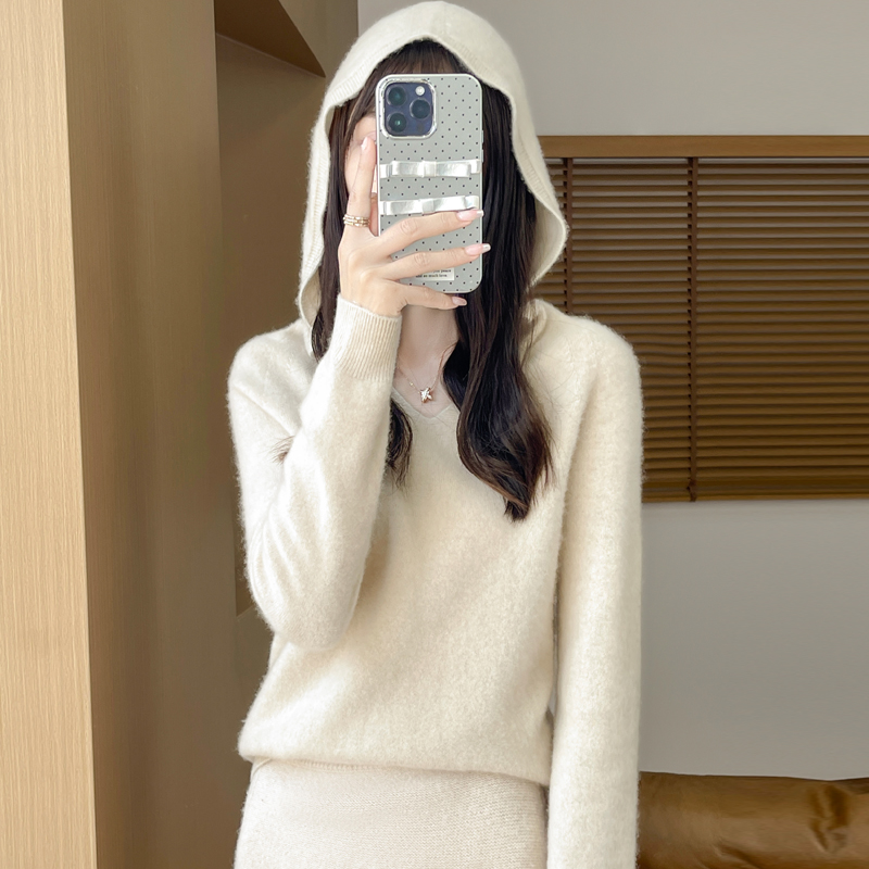 Soft Cashmere Tops, Clothing Hooded Collar Pullover Merino Wool Sweater