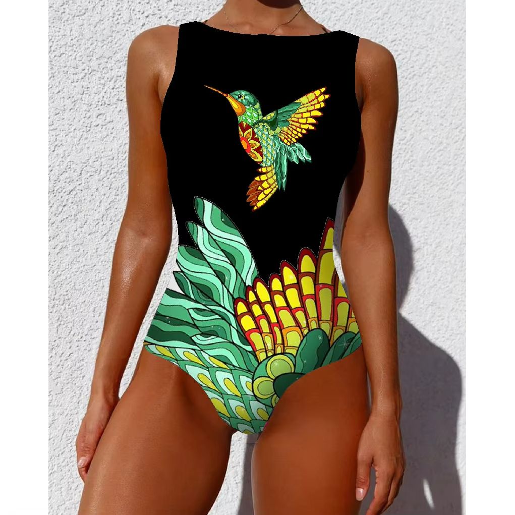 Women's Printed One-Piece Swimsuit – Push Up Lace-Up Beachwear