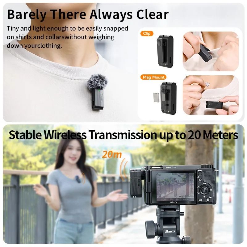 Ulanzi A100 Wireless Lavalier Microphone Kit with Charging Case