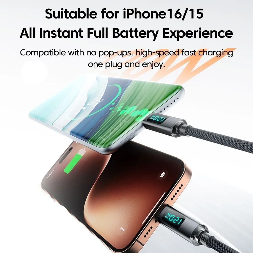 120W 6A Spring Retractable USB C Fast Charging Cable