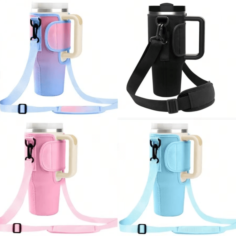 Adjustable Water Bottle Carrier Bag – Large Tumbler Sleeve with Shoulder Strap