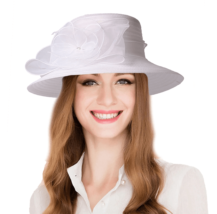 Elegant Wide Brim Church Hat for Women Floral Royal Wedding Sun Hat