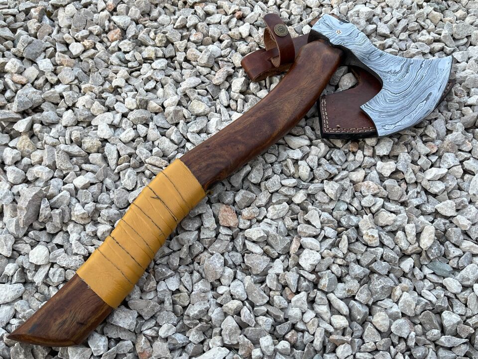 Custom Handmade Damascus Steel Blade Viking Axe TomahawkCamping Axe Christmas Gf