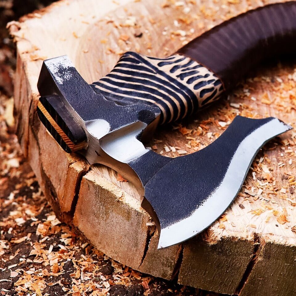 CUSTOM HAND FORGED CARBON STEEL HANDLE VIKING BEARDED HATCHET TOMAHAWK AXE