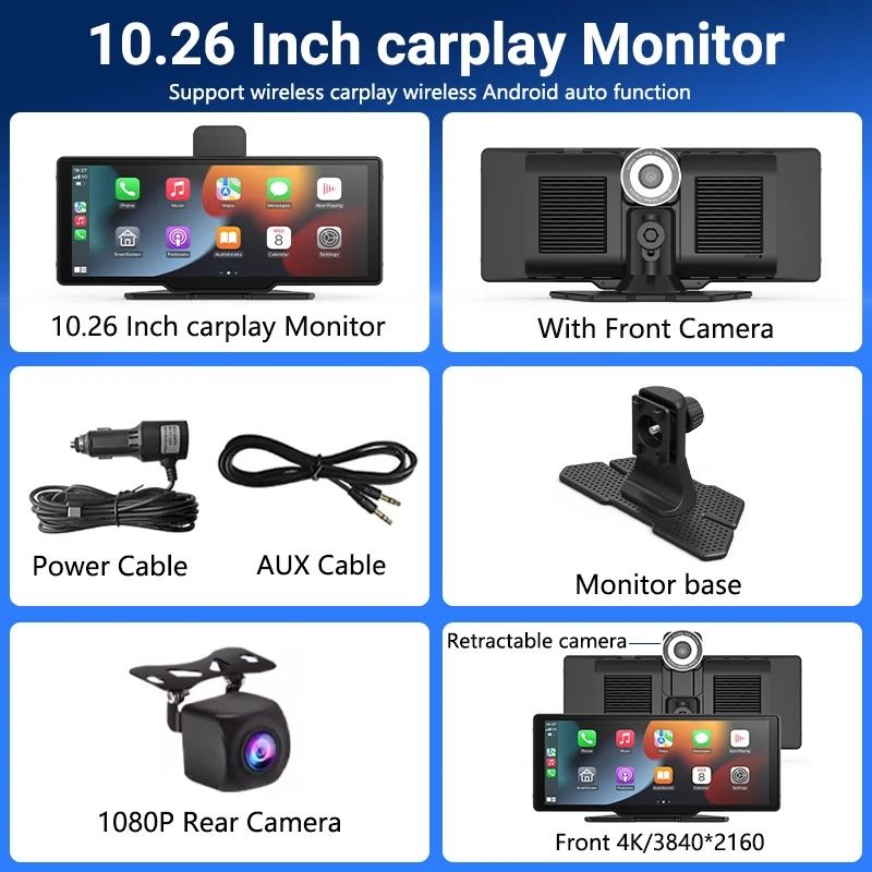 11.26 Inch Touchscreen Car Multimedia Video Player with Dual Lens DVR and Wireless CarPlay