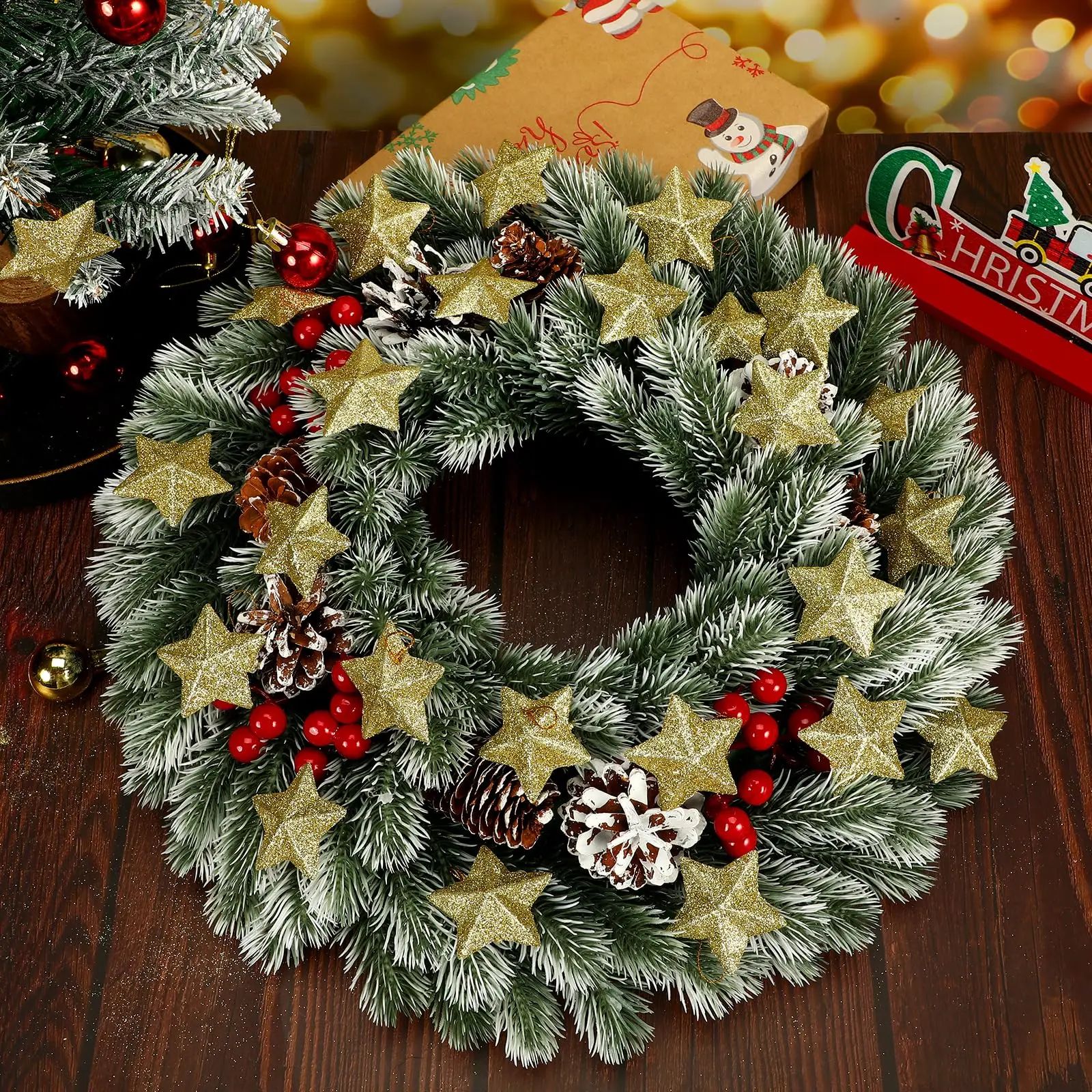 Mini Gold Glitter Star Christmas Ornaments Set 30pcs
