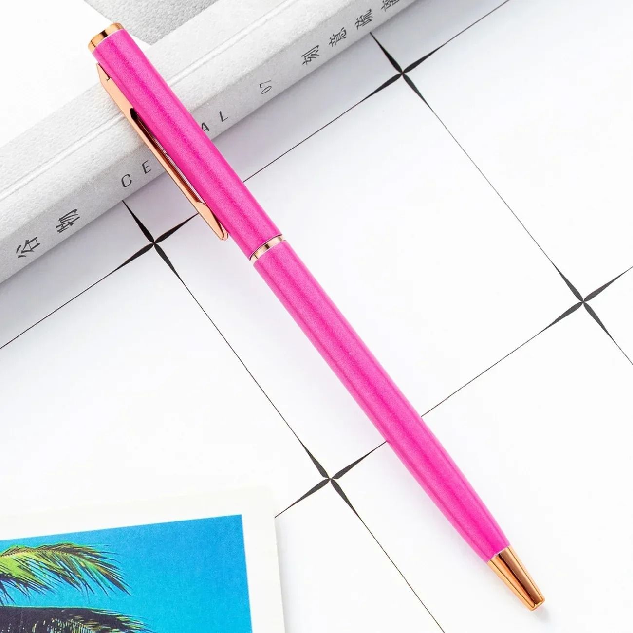 Rose Gold Custom Engraved Ballpoint Pens Slim Metal Personalized Logo Pens Bulk Set