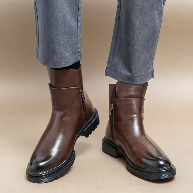 AscendElite Mens Height-Increasing Leather Chelsea Boots – British Style Casual Business Ankle Shoes