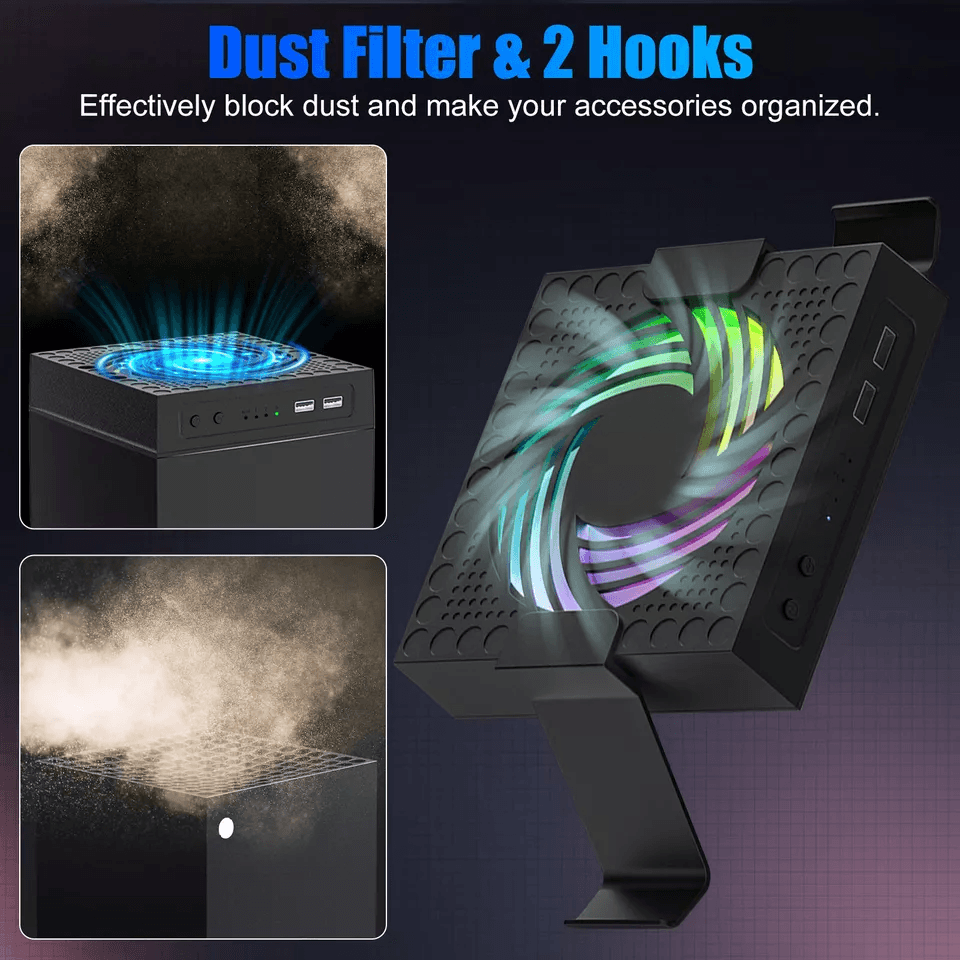 Xbox Series Cooling Fan Vertical Stand Cooler, Quiet Console Cooling System with USB Expansion and Headphone Game