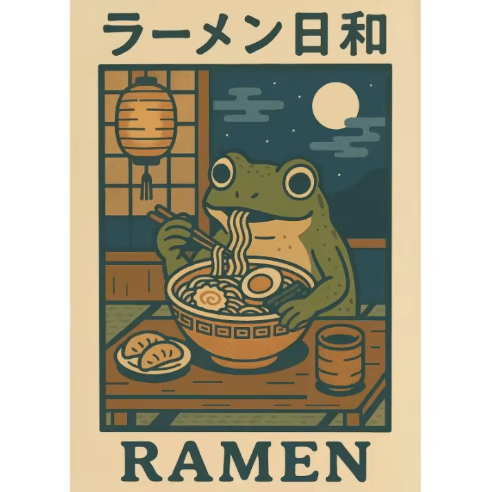 Funny Japanese Frog Bathtub Poster – Retro Sushi Kitchen Wall Art Canvas