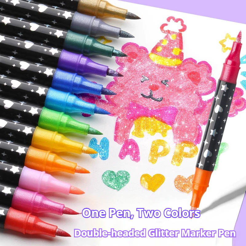 Dual Tip Acrylic Paint Markers, Color Set, Fine Tip Metallic Glitter Pens for Rock Painting, Stone, Crafts