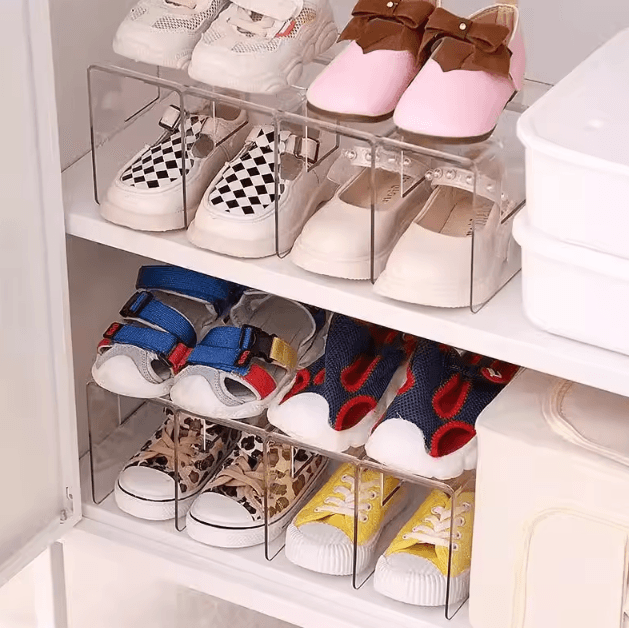 Transparent Acrylic 4-Compartment Shoe Rack – Stackable Space-Saving Organizer for Any Room