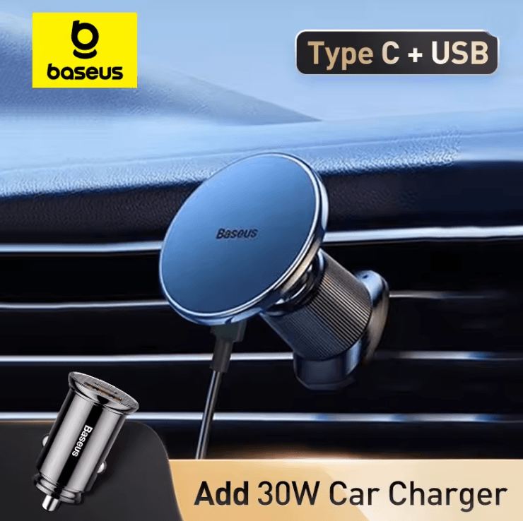 Baseus Magnetic Wireless Car Charger with 15W Fast Charging and Phone Mount