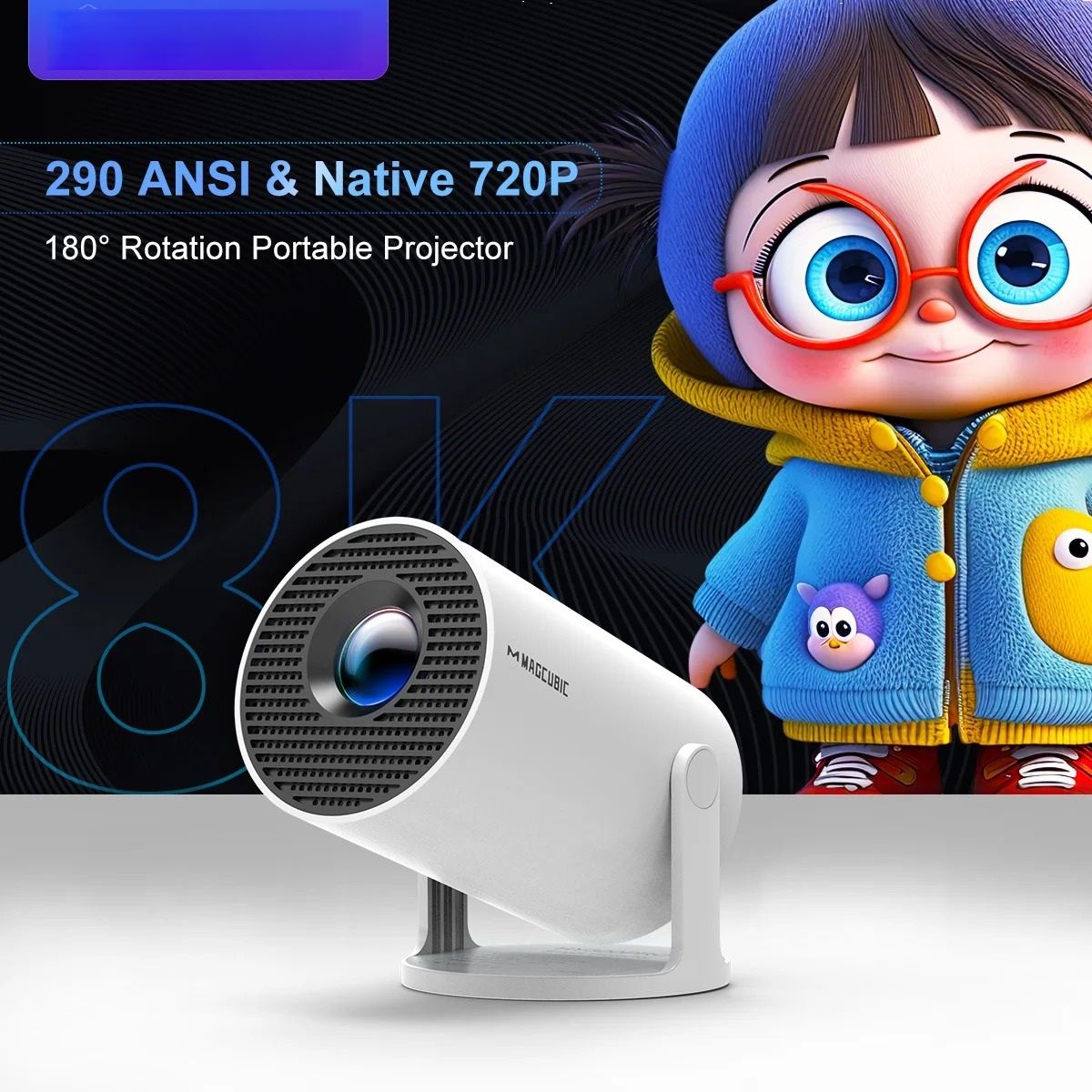8K Smart Portable Home Cinema Projector with Android 14