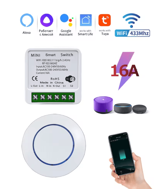 PowerSync 20A Tuya WiFi Smart Switch with RF Control and Voice Integration