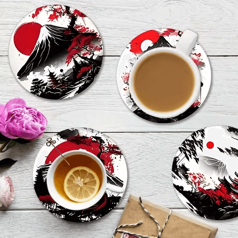 6-Piece Japanese Wooden Coaster Set – Non-Slip Heatproof Drink Coasters