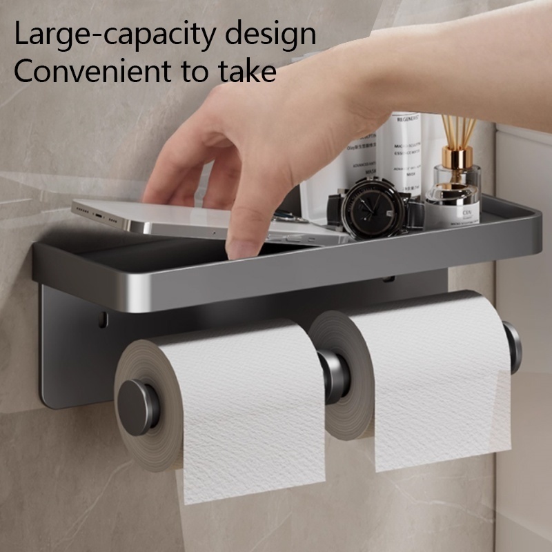 No Drill Toilet Paper Holder Wall Mounted Aluminum Bathroom Tissue Rackbatj