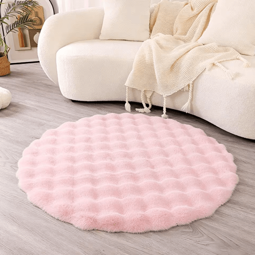 Round Faux Rabbit Fur Rug – Ultra Soft Faux Fur Carpet for Cozy Home & Kids Spaces